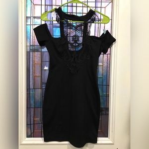 Lulus black dress with lace insert